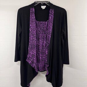 Jaclyn Smith Women's Size S Vintage Y2K Layered Blouse Purple/Black Animal Print
